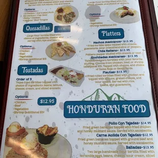 a menu for mexican food