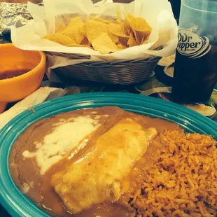 a mexican meal with rice and beans