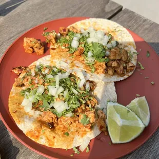 Chicken tacos on flour tortillas