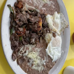 a plate of food on a yellow table