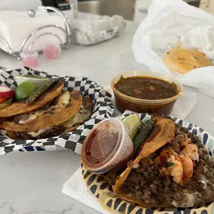 Quesa birria and quesa surf &amp; turf with cosume