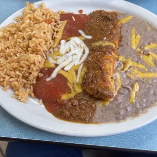 Chili Con Carde enchilada and cheese enchilada.