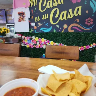 Complimentary chips and salsa with dine in order.