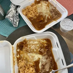 Top: Beef enchiladas (dinner), Bottom: Combo Plate #19: beef enchilada &amp; tamale