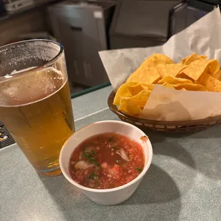 Chips, salsa and a cold one