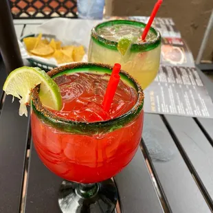 Strawberry margarita and cucumber margarita