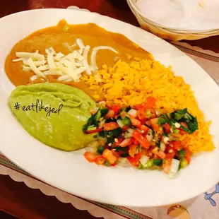 Rice, beans, guac, pico