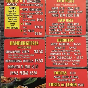 Menu as of September 2018.