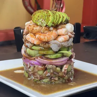 a stack of food