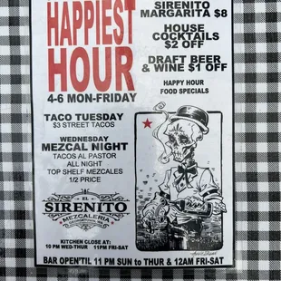 Happy hour menu July 2023