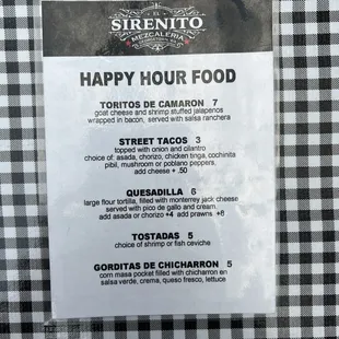 Happy hour menu July 2023