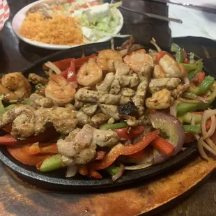 Chicken and Shrimp fajitas.