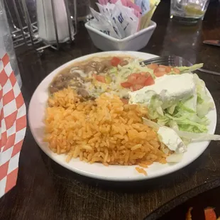 Side of rice, beans, and sour cream.