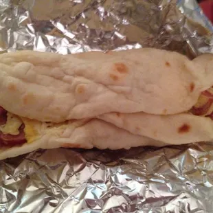Summer sausage and egg taco.