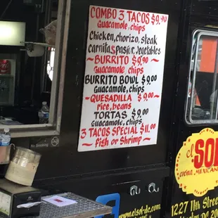 Food truck menu as of 11-14-16