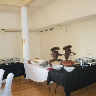 The buffet style wanted.  Our menu: beans, rice, taco bar, and chicken mole. Also requested horchata, hibiscus water, and the salsa bar.