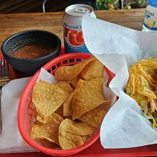 Chips & Salsa and two crispy tacos