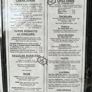 a menu for a mexican restaurant
