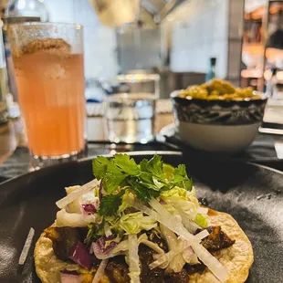 Suadero, mac &amp; cheese, and Paloma drink