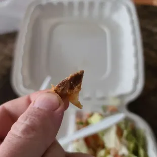 Hey,  I found an arrowhead!  No,  wait,  just a chunk of bone in the burrito.  Ooops.