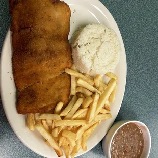 a plate of fish and french fries