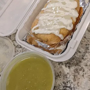 Pollo Asado Chimichanga with Green Salsa
