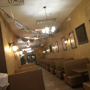 a row of booths in a restaurant