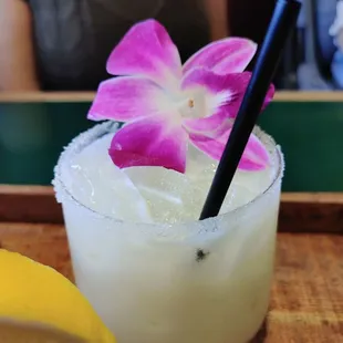 a drink with a flower