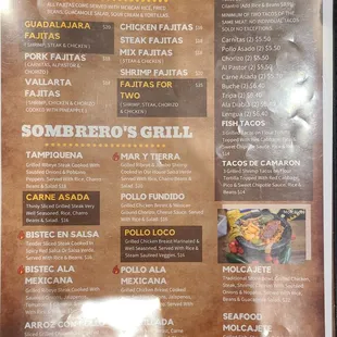 Menu - fajitas, grill and tacos - 3/28/23
