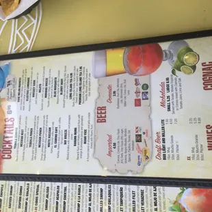 Drink menu