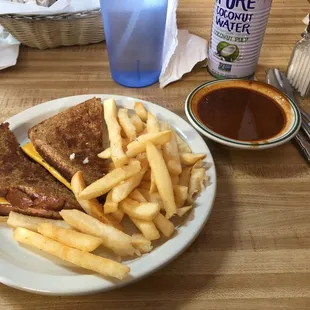 Grilled Cheese with Fries and a side of Red chili