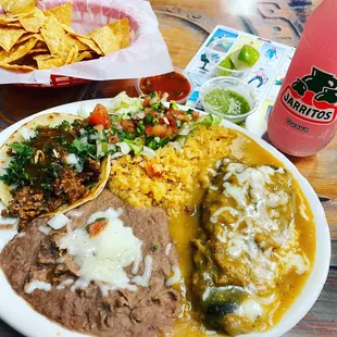 Chorizo street taco and Chile relleno, insanely good. Oh and a guava Jarritos (best flavor of them all if you haven't tried it!)