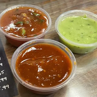 great salsas from the salsa bar - all very tasty! the red one (closest in picture) packs some heat!