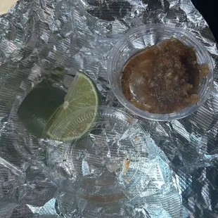 Red salsa and lime