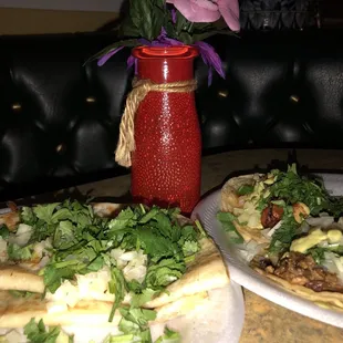two tacos on a table