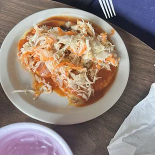 Revueltas Pupusa. (Queso y chicharron) with cabbage slaw
