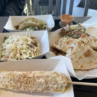 Chicken Quesadillas, American Tacos, Street Tacos and Street corn