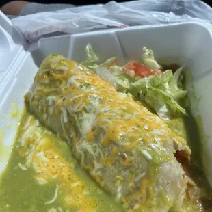 Smothered shredded chicken burrito