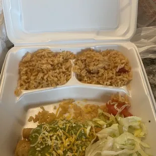 Kids rolled taco plate (we got more rice instead of beans) also came with a drink !