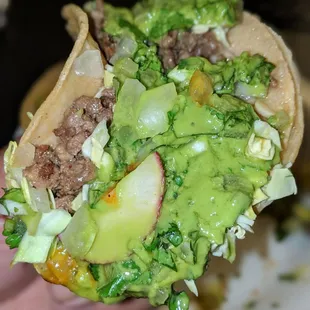 a person holding a taco