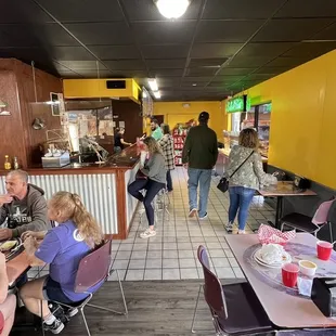 Inside ordering counter and salad bar for salsas and other goodies to put on your food.