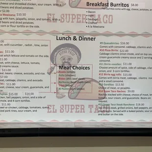 Lunch and dinner menu