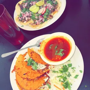 Birria tacos and Asada tacos.