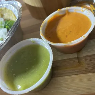 Verde guacamole and salsa de árbol. Flavorful.