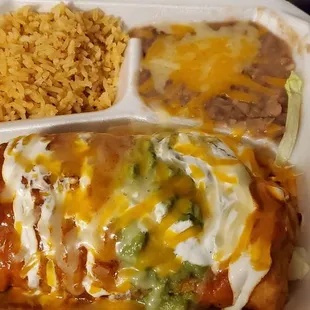Beef Chimichanga w/rice and beans
