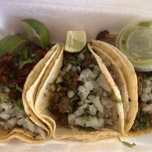 Chorizo, al pastor, and asada tacos