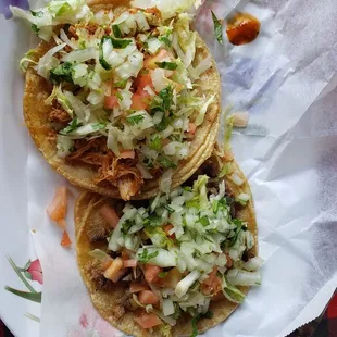 Chicken taco and carne asada taco