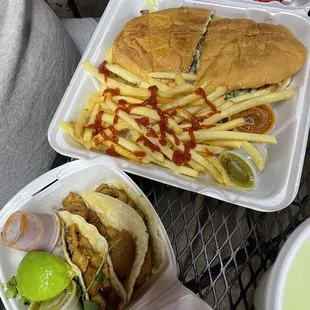 Fajita torta with order of fries