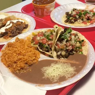 Steak tacos, Pastor burrito, lengua tacos, beef chili