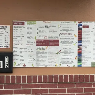 a menu on a wall